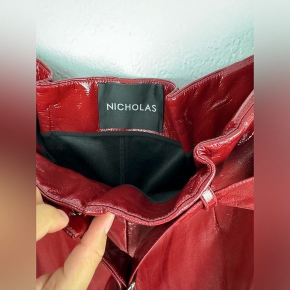 Nicholas Synthetic Faux Patent Leather Crinkle PVC Trouser Pants in Burgundy - Picture 5 of 10